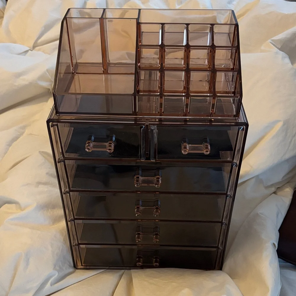 Smoky Brown Acrylic Makeup Organizer with Multiple Drawers